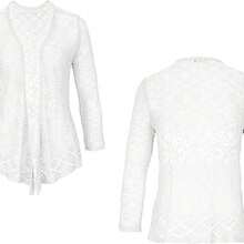 Womens Sheer Shrug Sweaters 3/4 Sleeve Open Front Tie Cardigan Bolero Jacket Lightweight Crochet Knit Cover Up Tops - 純白 - 查看 3