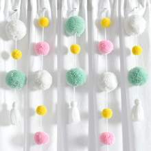 LUSH DECOR Boho Pom Pom Tassel Linen Window Curtain Panel Navy Single 52X84 Halloween-Fall Decor-Room Decor - 水綠色/粉紅色 - 查看 5