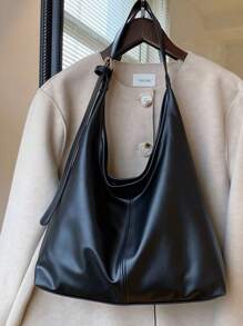 新款大容量纯色PU皮革女士休闲多功能单肩/腋下/手提水桶包，休闲经典百搭，日常通勤时尚个性包，适合日常搭配、简单拍照、购物、约会、郊游、旅行、海边、沙滩等场合，便携易用，适合女生、女大学生，也非常适合办公室、大学、初中、高中、工作等场合。
