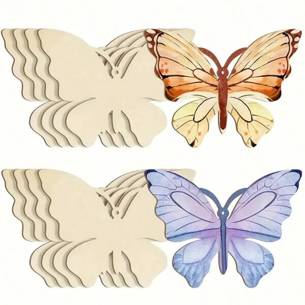 Uncolored Wooden Butterfly Slices Crafts, Wooden Butterfly Silhouette, For DIY Coloring, Home Decor, Graffiti Material, Holiday Decoration, Hanging