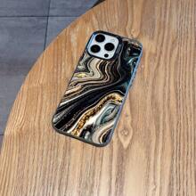 1pc Matte IMD Material Black & Green Marble Pattern Luxury Phone Case Compatible With IPhone 11, 12, 13, 14 Plus, 15 Pro Max, 16 Pro, 12 Mini, XS Max, 11 Pro Max, S25 Ultra, S24, S23 FE, A56, A55, A54, A16, A36, A06, A05, A15, Redmi 13C, 14C