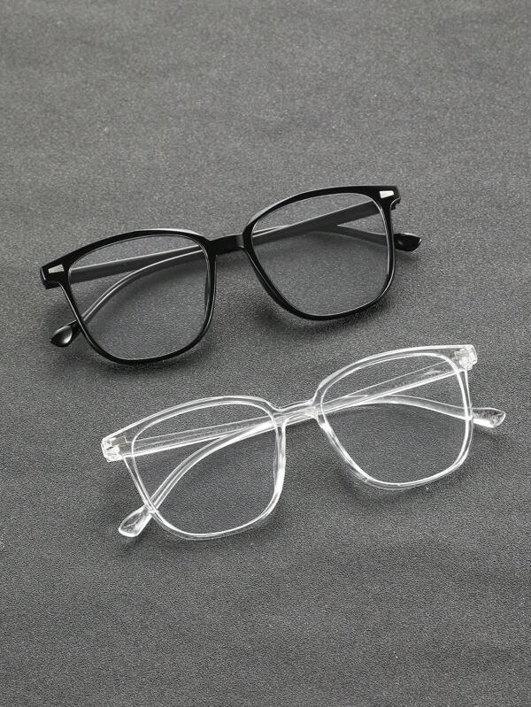 نظارة بلاستيكية كلاسيكية سوداء شفافة بإطار هندسي كامل للرجال لارتداء في المكتب والحياة اليومية والألعاب والمشاهدة التلفزيونية، مناسبة لجميع أشكال الوجه، قطعتان