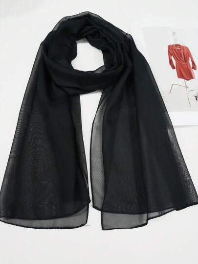 1pc Women Spring Classic Solid Color Lightweight Chiffon Scarf, Multifunctional Silk Scarf