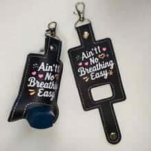 黑色 PU 皮革吸入器盒，带钥匙扣和“Ain't Easy Being Wheezy”刺绣 - 便携式标准哮喘吸入器分配器保护套 - 淺粉色 - 查看 7