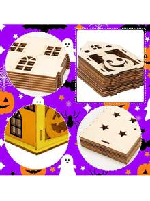 Bộ 6 đồ thủ công nhà bí ngô bằng gỗ - Tự làm sơn 3D nhà bí ngô nghệ thuật và thủ công để trang trí tiệc Halloween - Nhiều màu - Xem 6