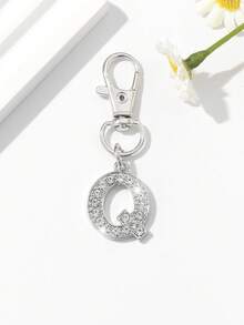 1pc Fashion European & American Unisex Minimalist Cute 26 English Letter Shaped Keychain Pendant Accessory, Embedded With Rhinestones, Suitable For Men & Women Car Keys, Bags, Decoration And Holiday Gifts - Silver - View 34