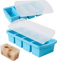 Silicone Freezer Tray With Lid 2 Pack Silicone Freezer Molds - Large Ice Cube Tray - Makes 8 Perfect 1 Cup Portions Soups, Broths, Stews, Sauces, Curries - Oven & Dishwasher Safe,9831696 - 藍白色 - 查看 1