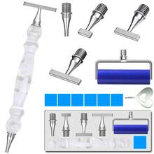 符合人体工程学的钻石画艺术钻珠点笔套装，带细线不锈钢金属笔头滚筒工具配件 - 彩色 - 查看 1