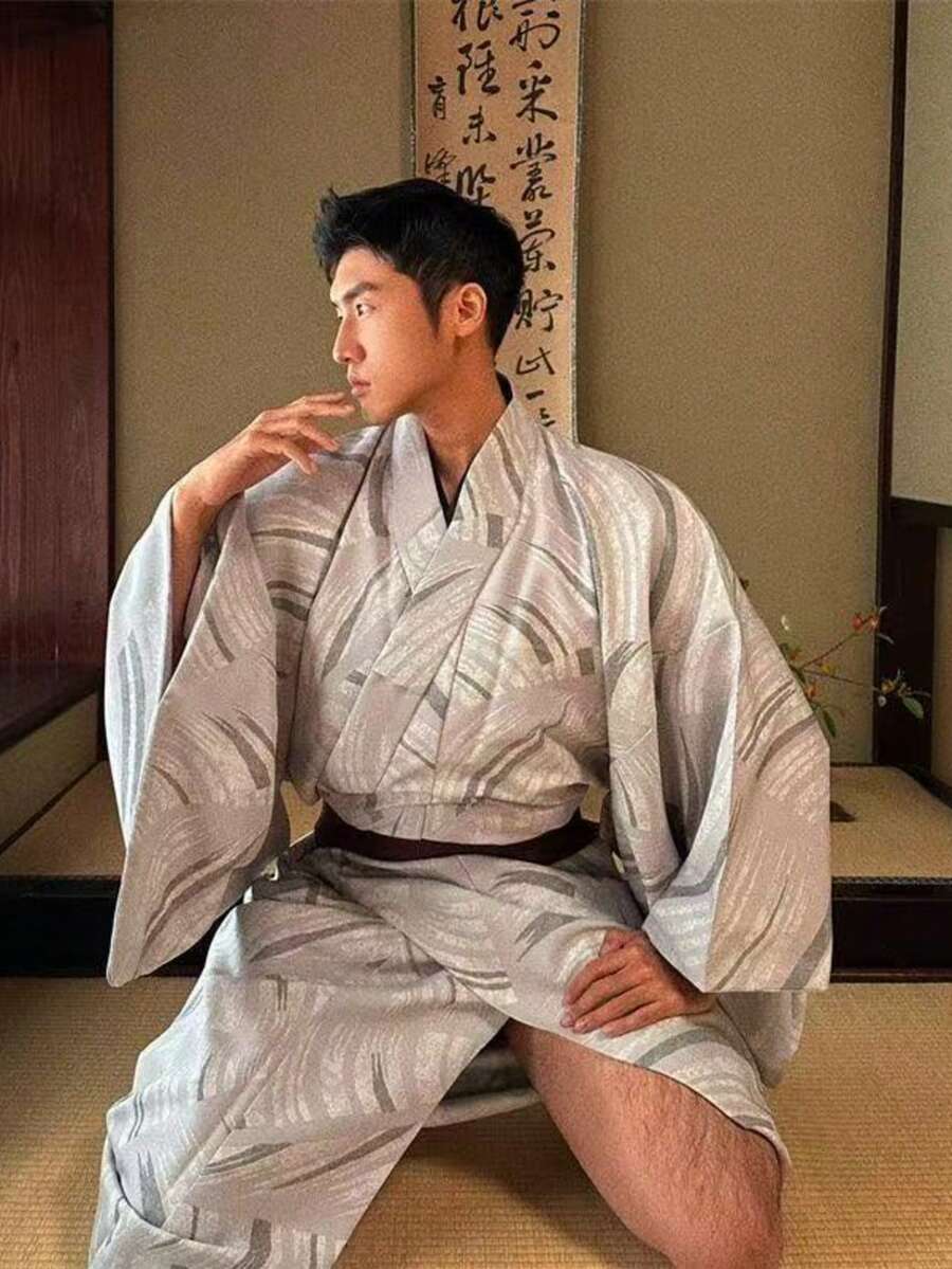 Men's Yukata Traditional Japanese Kimono Yukata - Summer Festival & Loungewear With Belt, Plus Size - 白色 - 查看 1