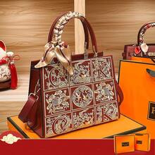 Women Top Handle Bags - 繡線紅+絲巾 - 查看 3