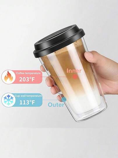 1 cană dublă pentru cafea și lapte, cană transparentă din sticlă borosilicată rezistentă la căldură