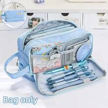 1个马卡龙图案大号铅笔盒/收纳袋，INS风格文具包，便携式手提铅笔盒/收纳袋，化妆包，适合青少年办公及学习用品 - #B2 紫色 - 查看 12