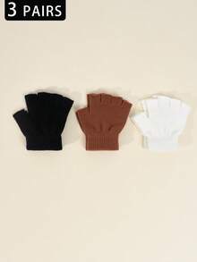 3双儿童弹力针织露指手套（4-10岁）| 书写辅助+户外徒步| 高弹力针织保暖，秋冬防寒手套 - 3雙 - 查看 6