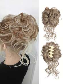 凌乱发髻发饰，蓬松发髻造型器，弹性发带，卷发发髻配饰，适合圣诞节、新年、音乐节等场合（酒红色） - 彩色 - 查看 19