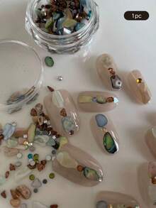 1件颗粒状贝壳美甲材料配件贝壳片混合小众高端感美甲用品指甲饰品美甲宝石 - 彩色 - 查看 4