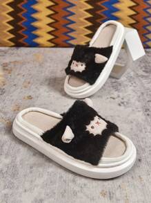 Classic Fashion Men's Summer Cartoon Sheep Thick Sole Indoor Home Slippers, Couples Anti-Slip Breathable Open Toe Outdoor Wear Slippers