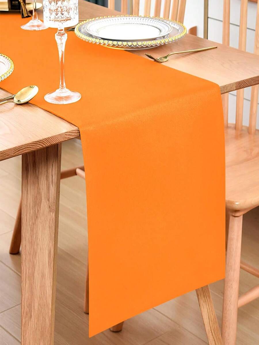 1 pieza Elegante camino de mesa - Poliéster, unicolor, adecuado para restaurante de estilo campestre, cocina, comedor, tocador y decoración de mesa de fiesta - Naranja - Ver 1