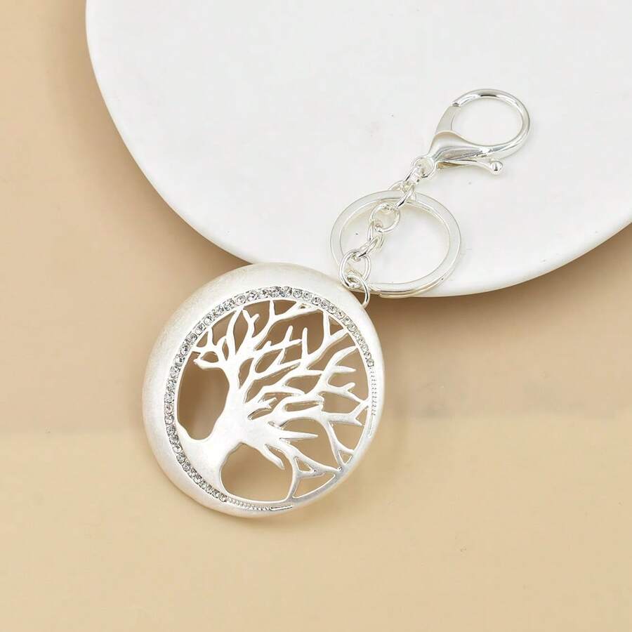 Pingente de Chaveiro Versátil de Moda Minimalista Prateado em Forma de Árvore da Vida