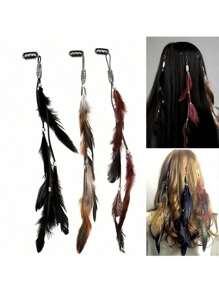 3 Peças Clipes de Cabelo Vintage Boêmios com Borla, Clipes de Cabelo com Penas, Acessórios de Cabelo Femininos com Decoração de Penas, Adequado para Festa, Baile, Roupa de Praia, Clipes de Garra, Grampos de Cabelo, Presilhas de Cabelo, Barras de Cabelo