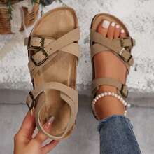 Sandals For Women Fashionable Cross Strap Adjustable Summer Walking Shoes - 淺棕色 - 查看 4