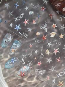 1 张夏日海滩海洋闪光指甲贴纸贝壳海星海螺星星海洋指甲软浮雕装饰指甲贴纸美甲自粘贴花