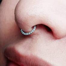 1pc 16G 1.2MM Thick Zirconia Inlaid Nose Ring Earring Nose Septum Ring Nose Septum Ring, Fashion Piercing Jewelry - Yellow Gold - View 9