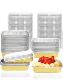 25 件情人节红色迷你烤盘带盖铝箔小面包盘锡架，矩形烤杯松饼罐，小模子松饼杯适用于迷你蛋糕面包 - 红色 - 紅色 - 查看 7