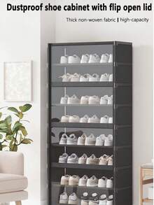 1pc (42cm/16.53 Inches) Wide Flip Cover Dustproof Shoe Cabinet, Multi-Layer Optional, Partition Cabinet Storage Box, Home Free Installation Shelving Unit, Suitable For Small Apartments