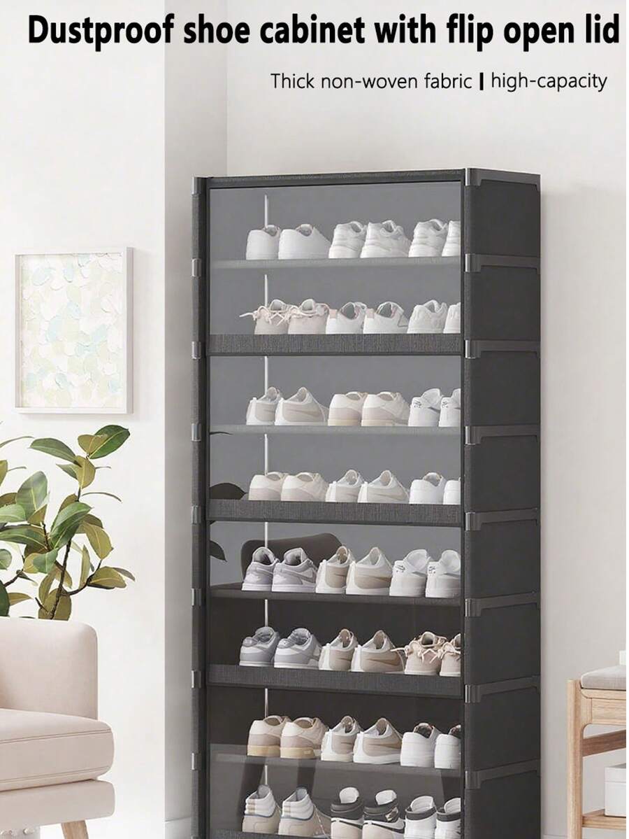 1pc (42cm/16.53 Inches) Wide Flip Cover Dustproof Shoe Cabinet, Multi-Layer Optional, Partition Cabinet Storage Box, Home Free Installation Shelving Unit, Suitable For Small Apartments