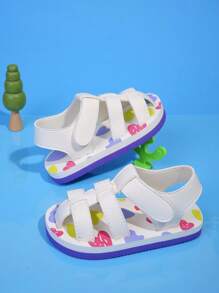 1 Pair Kids Girls Cute Foam Slippers, Heart Pattern, Fashion Versatile, Suitable For Daily Wear, Adjustable Magic Tape, Lightweight, Breathable, Non-Slip Sandals - White - View 8