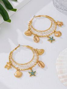 1 套欧美夏季海滩度假贝壳与海洋元素圈形耳环，适合海滩旅行和度假