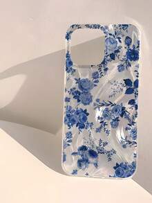 1pc Minimalist Blue Floral Glitter Waterproof Anti-Fall Anti-Slip Soft Phone Case Cover Compatible With Apple Phones Shockproof Scratch Resistant - Multicolor - View 4