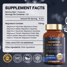 Totaria 12-In-1 Magnesium Complex 700mg Supplement Capsules - Relaxation Muscle, Heart Health, Stress Relief, Vegan, 120 Counts, Free Shipping - No flavor - 查看 6