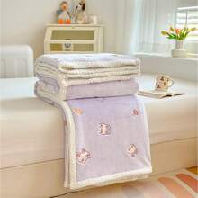 1pc Heart & Rabbit Pattern Baby Blanket, Soft & Comfortable Coral Fleece Newborn Swaddle Wrap - Multicolor - View 6