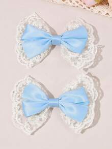 1/2个女孩可爱蕾丝蝴蝶结发夹，优雅缎面蝴蝶结发夹，适合婚礼、派对和日常佩戴，春夏复古风发饰，柔和的米色和粉色蝴蝶结，母女套装，女孩礼物 - 彩色 - 查看 13