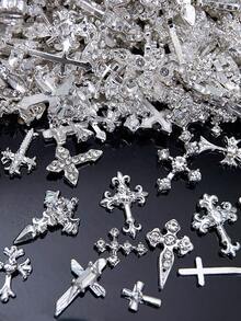 20/50/100颗3D银色十字架美甲装饰,韩式合金十字架美甲吊坠,Y2K金属美甲配件,哥特朋克闪亮白色水晶美甲宝石,可用于DIY亚克力美甲贴纸、手机壳、鞋子、衣服、包包等。美甲用品 - 彩色 - 查看 5