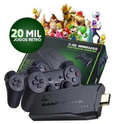 Console Portátil Original Video Game Stick 4K - 20000/30000 Jogos, 64GB, 2 Controles Sem Fio