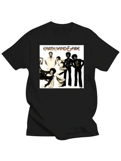 Camiseta gráfica de la portada del álbum "Eso es el camino del mundo" de Earth Wind Fire - Camiseta negra casual de cuello redondo y manga corta con estampado blanco, lavable a máquina, ajuste regular para hombres, ropa para fanáticos de la música| Camiseta con logo de la banda| Impresión gráfica en negrita, TALLA GRANDE