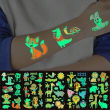 5Sheets Glow-In-The-Dark Tattoo Stickers, Glow-In-The-Dark Series, 68 Cute And Fun Cartoon Style Panda Rabbit Tiger Lion Rhino Crocodile Giraffe Patterns, Waterproof And Long-Lasting 2-5 Days, Body Arm Art Makeup Fake Tattoos, Suitable As Birthday Party Gifts