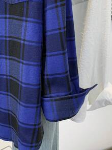 Women's Simple Plaid Print Long Sleeve Shirt, Suitable For Summer, Autumn And Spring - Blue - View 6