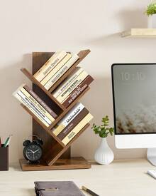 VASAGLE Bibliothèque Arbre, Bibliothèque sur Pied à 5 Niveaux, Étagère d'Angle Gain de Place, avec Étagères, pour Chambre, Salon, Bureau, Marron Rustique - Tabac - Voir 1