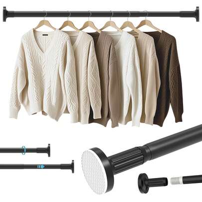 Vandise Heavy Duty Black Tension Closet Rod – Adjustable No-Drill Clothes Hanging Pole, Wardrobe Organizer, Multi-Purpose Garment Rack For Closets & Laundry