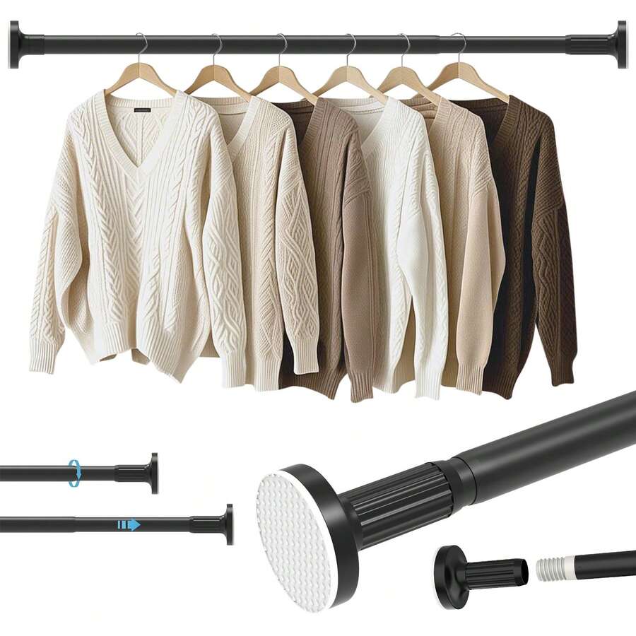 Vandise Heavy Duty Black Tension Closet Rod – Adjustable No-Drill ...