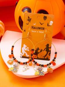 1 对彩色串珠万圣节猫南瓜鬼水晶珠耳环