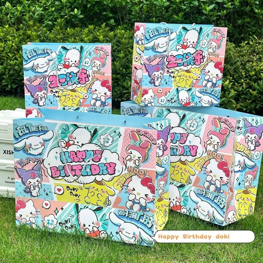Sanrio 1 pieza Bolsa de regalo de gran capacidad para cumpleaños de Sanrio Happy Birthday, de alta calidad, bolsa de regalo de Sanrio, bolsa de envoltura de regalo, bolsa de empaque de regalo de cumpleaños, esencial para regalos de cumpleaños, también se puede usar para almacenamiento diario