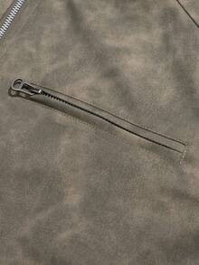 Men Casual Distressed Jacket, Stand Collar Zipper, Suitable For Daily Wear & Commuting, Fall