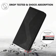奢华钱包高品质带卡槽支架强磁翻盖人造皮革外壳适用于小米红米兼容华为三星商务防震保护套防水防摔防刮全覆盖 - 黑色 - 查看 9