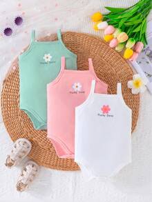 3件套女婴休闲夏季套装，简约设计，新款彩绘雏菊印花连体衣套装，三种颜色可选 - 彩色 - 查看 2