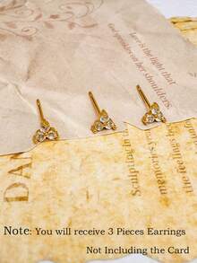 3Pcs Small Zironia Three Petal Flower Stud Butterfly Back Stud Stackable Earring For Women, 14K Gold Plated Tiny Zirconia For Cartilage Helix Lobe Bohemian Elegant Piercing Jewelry For Women Girl Vacation Work - Gold - View 3