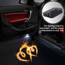 4-Piece Car Door Lights - Flame Heart/Heart-Shaped Projector - Universal Wireless Door LED Projection Lights, Door Pedal LED Welcome Sign Projection Lights, Suitable For All Brands Of Car LED 3D Flame Heart-Shaped Welcome Lights, Battery Free